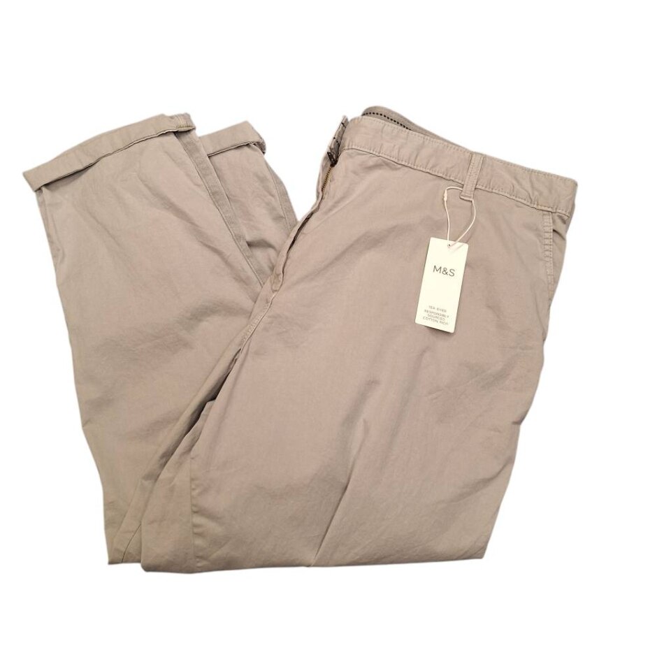 Nwot M&s Cotton Rich Trousers Light Grey Size: 22