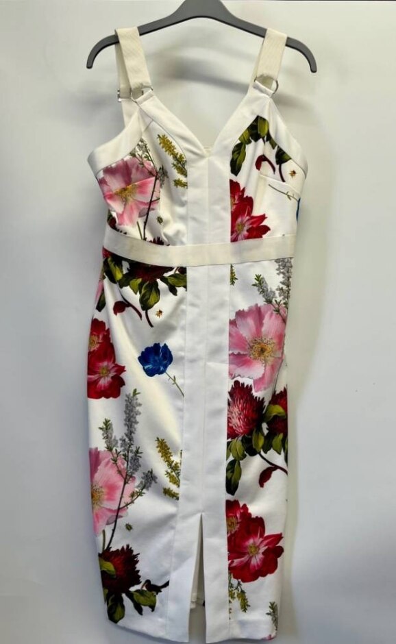 Ted Baker Adjustable, Floral, Zip Dress In White+multi Size: 14