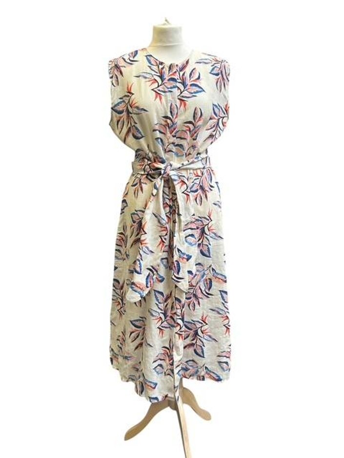 Repeat Belted Linen Midi Dress  Nwt Multicoloured Size: 10