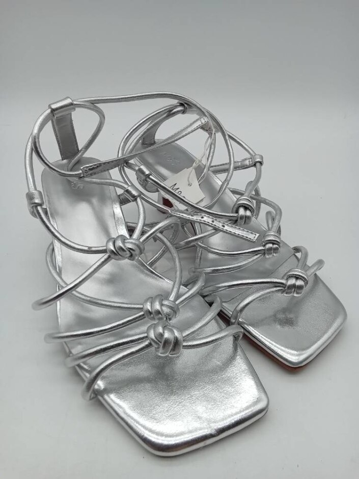 M&s Knotted Strappy Kitten Heels Sandals Size 4 Silver