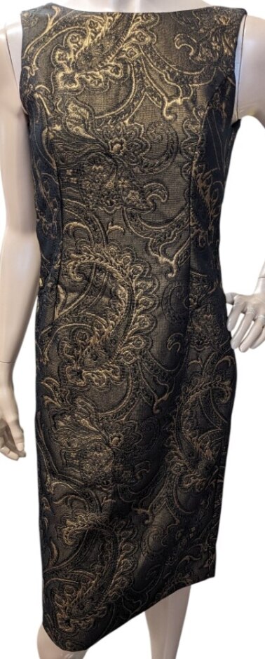 Wallis Bnwt Sleeveless Fitted Shift Dress Gold Pattern Size: 10
