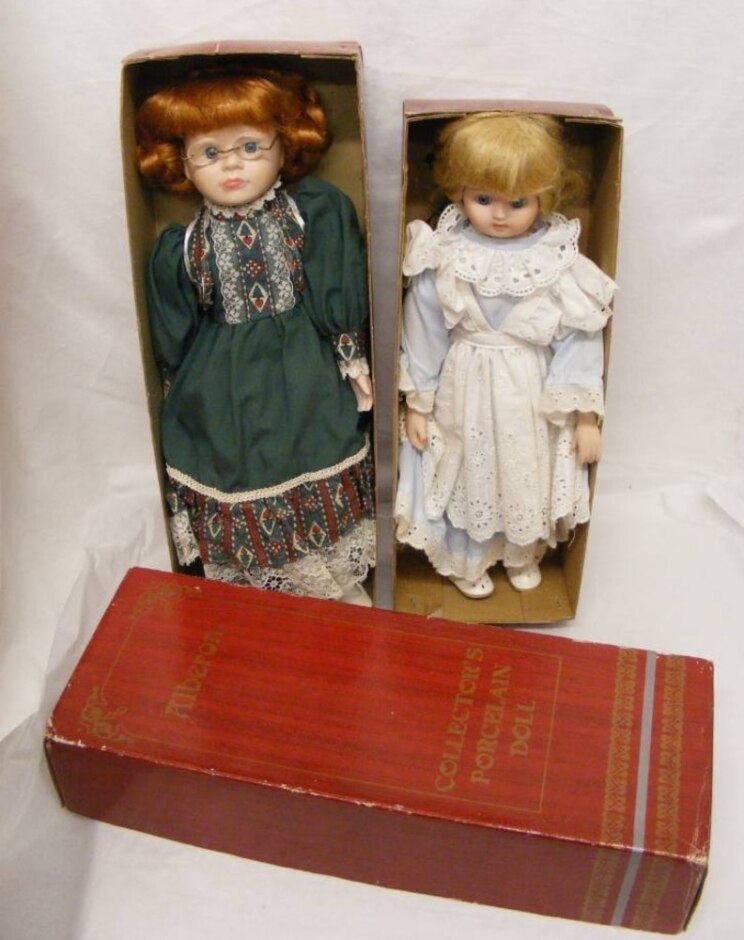 Two Vintage Alberon Collectible Porcelain Dolls - Boxed