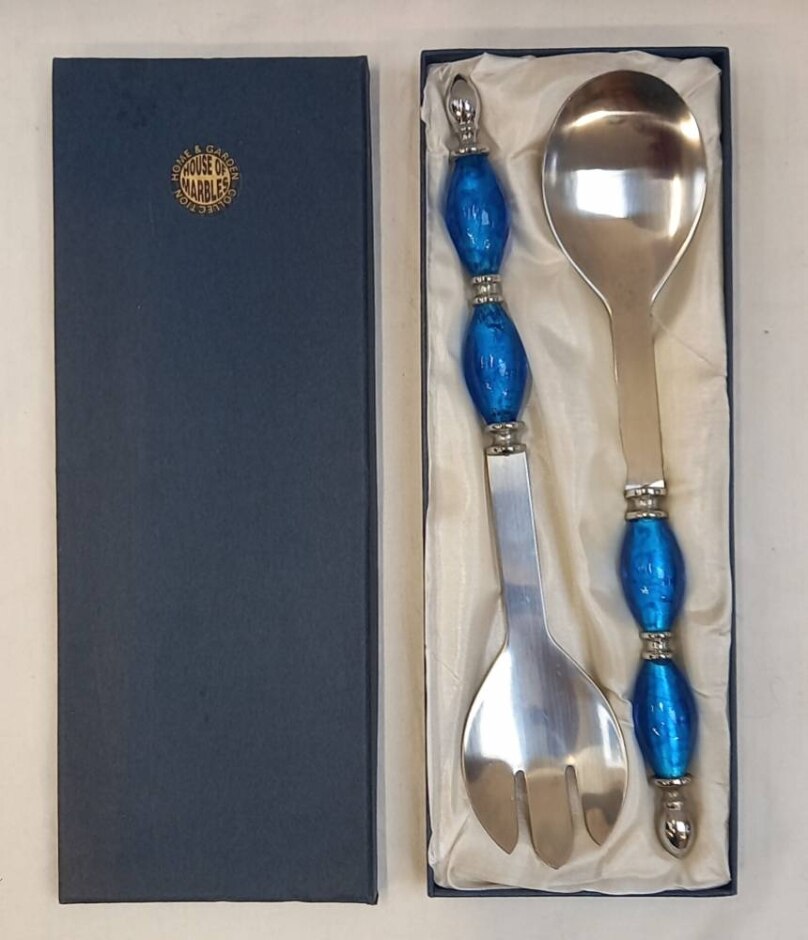 Vintage House Of Marbles Salad Server Fork And Spoon With Glass Handles