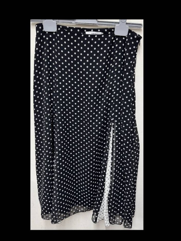 M&s Marks & Spencer Polka Dot Lined Skirt, Black Size: 14