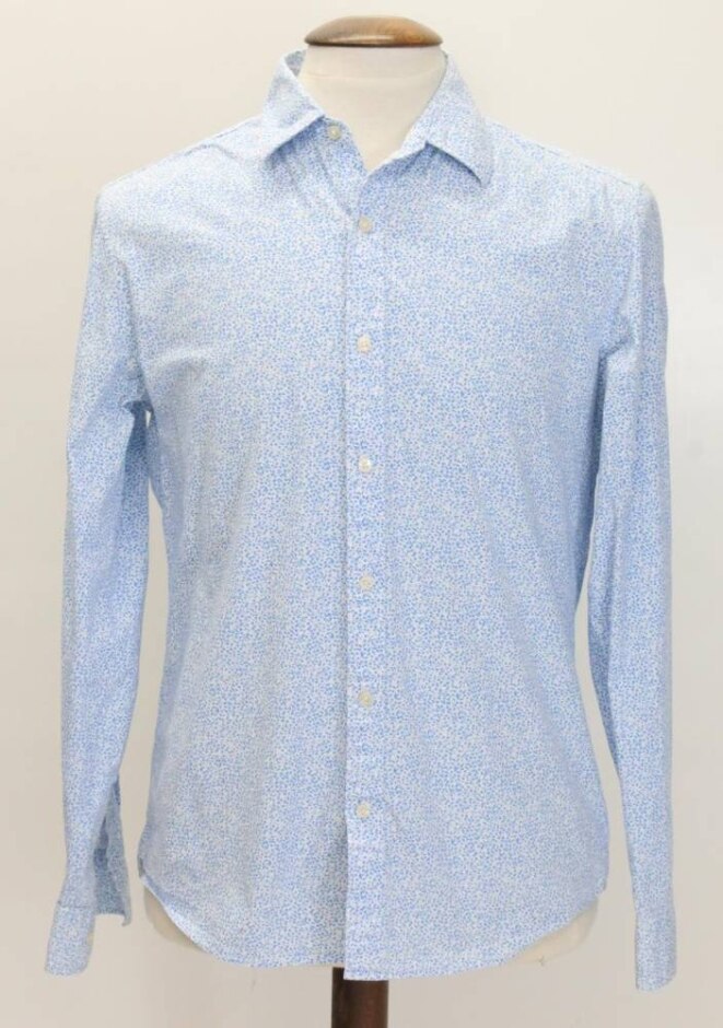 Michael Kors Slim Fit Cotton Shirt Blue & White Size: M