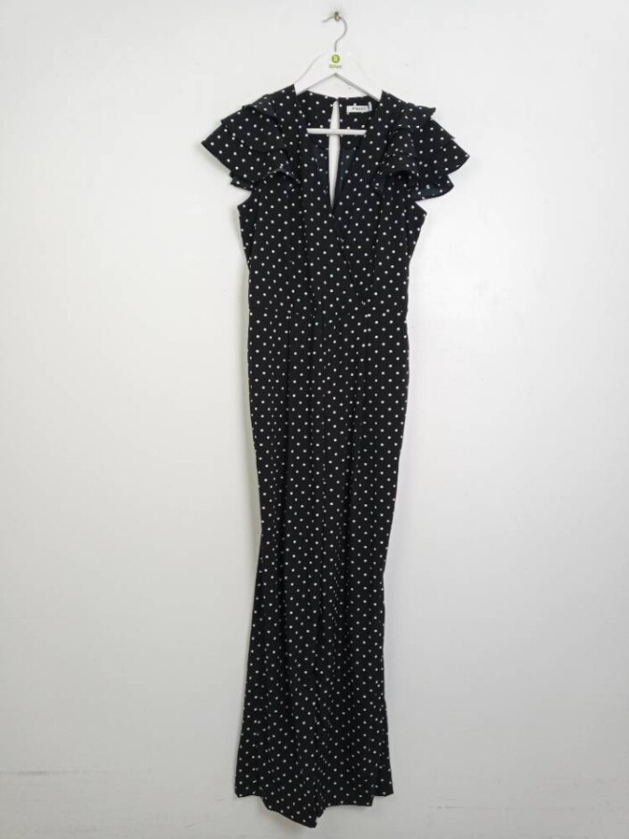 Pieces New With Tags Jumpsuit Black Polka Dot Size: L