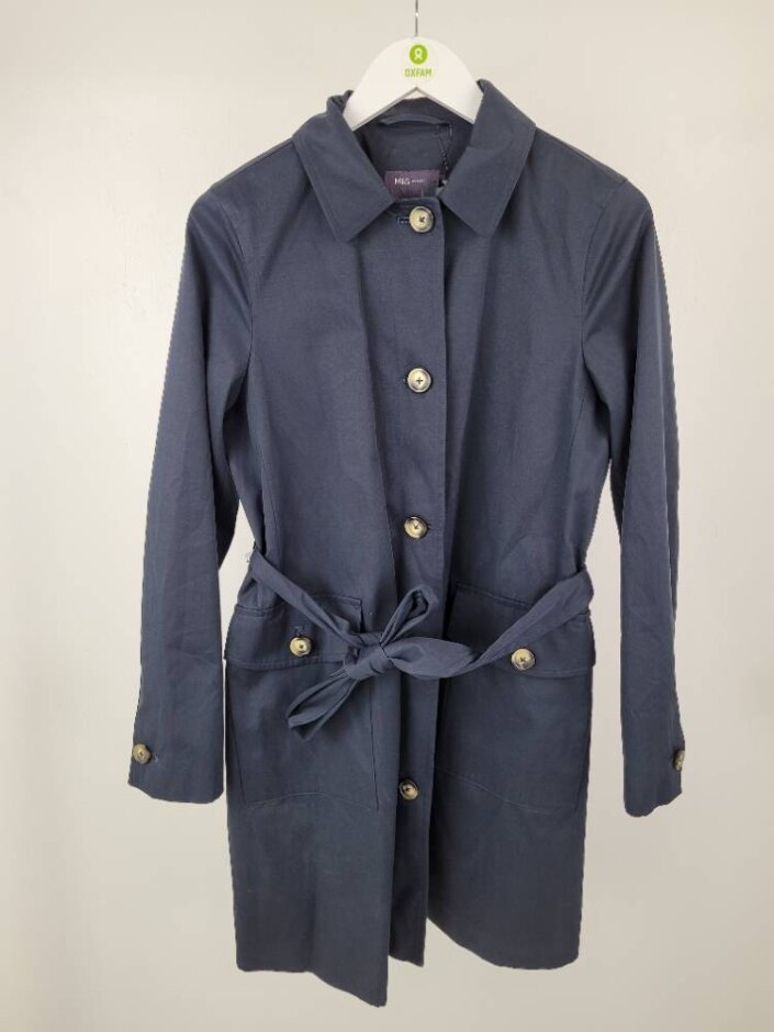 M&s Marks & Spencer Belted Longline Trench Coat Navy Size: 10