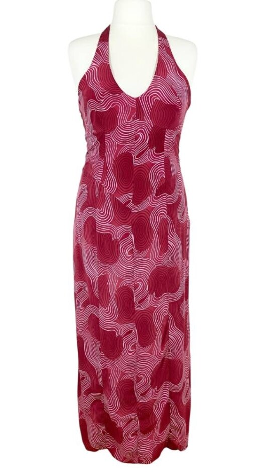 Infinitif Paris Silk Halter Maxi Dress Red & Pink Size: M