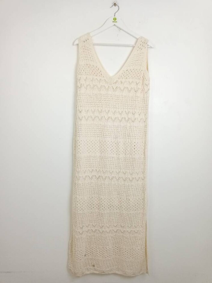 M&s Women's Cotton Rich Knitted Midi Dress 2 Part Set Ivory Size: L