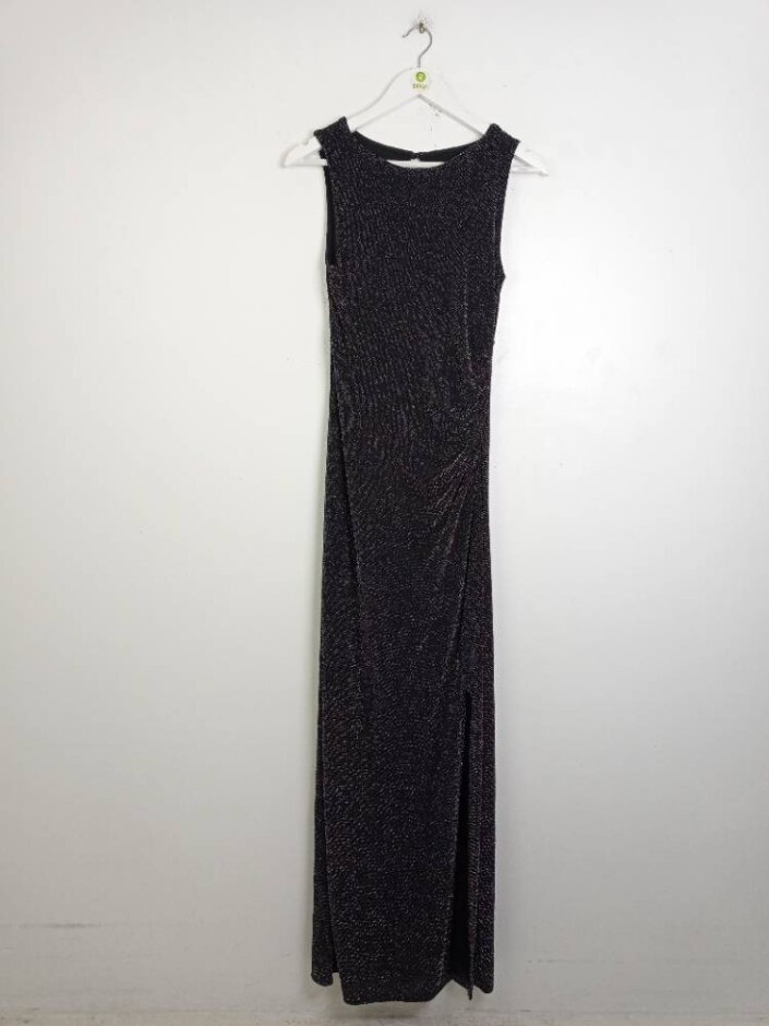 Lipsy London New Women's Lurex Ruched Maxi Dress Rrp £70 Black Size: 12