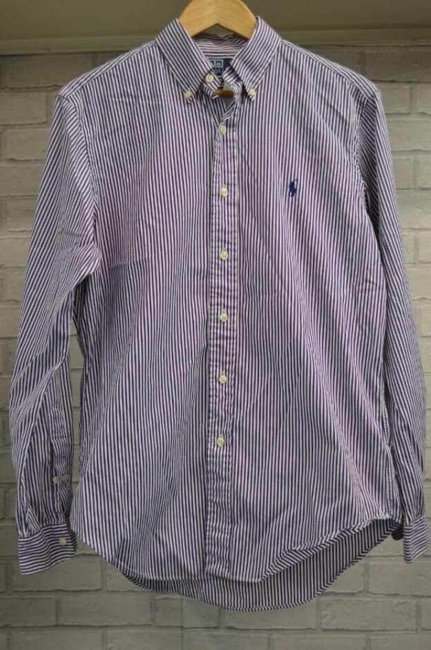 Polo Ralph Lauren Button Down Shirt (ref115) Purple Stripe Size: 15" Collar