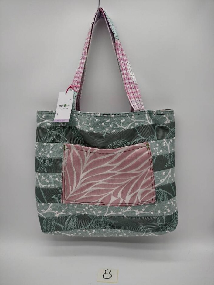 Oxfam X Loom Tote Bag Exclusive Upcycled Collection Light Blue-pink Leaves Twigs