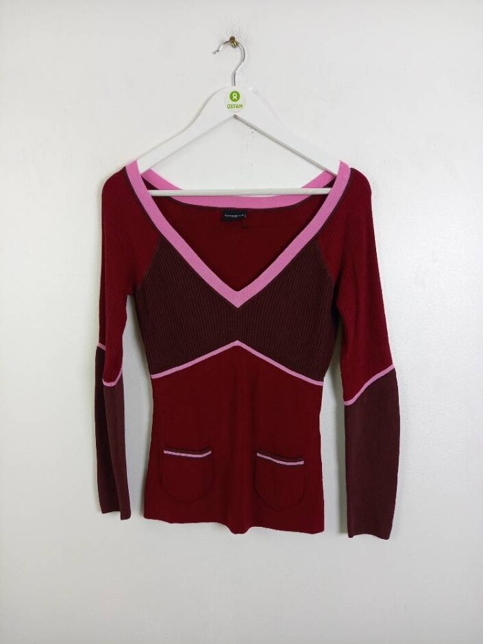 Karen Millen Colour Block Women's Viscose Blend Jumper Red Size: S