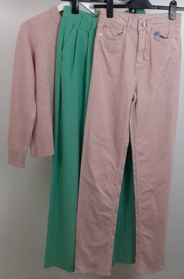 Marks & Spencer Trousers Jeans + Jumper Bundle Green + Pink Size: 8
