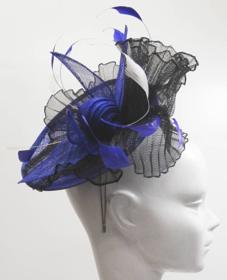As New Natural Fiber Blue & Black Fascinator