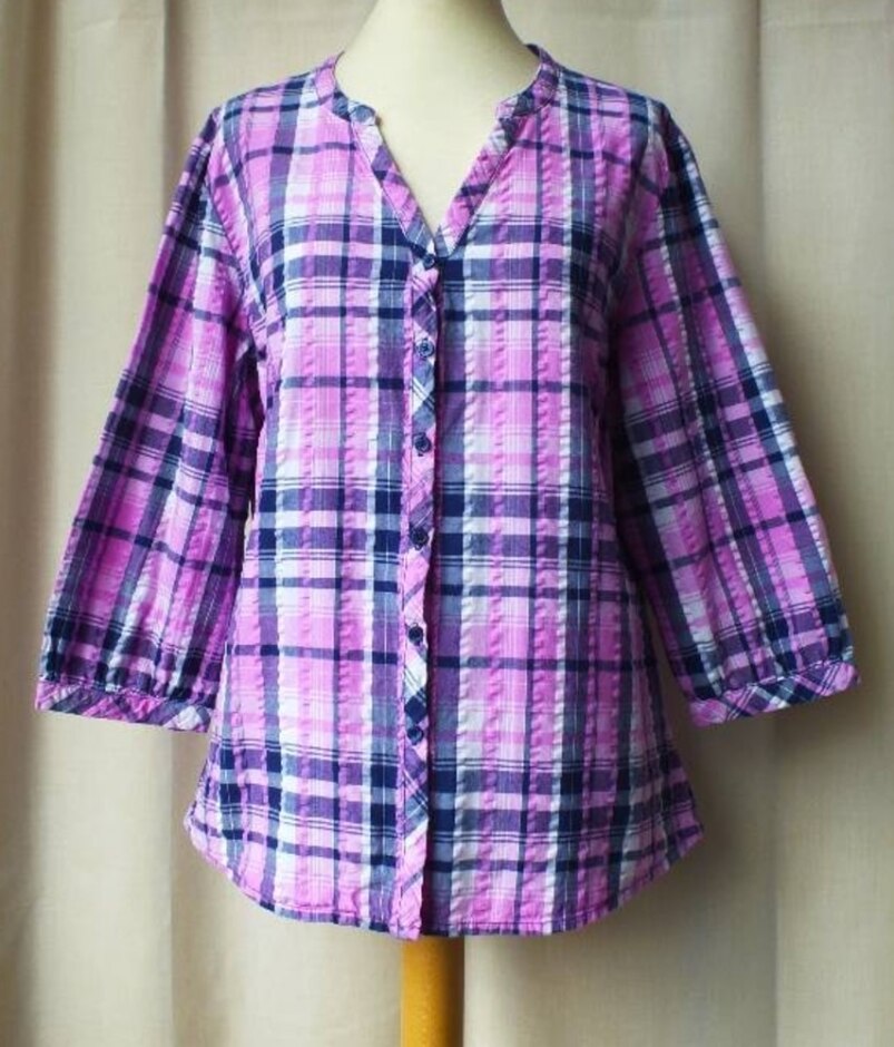 Cotton Traders Cotton Seersucker Check Blouse Rose Size: 14