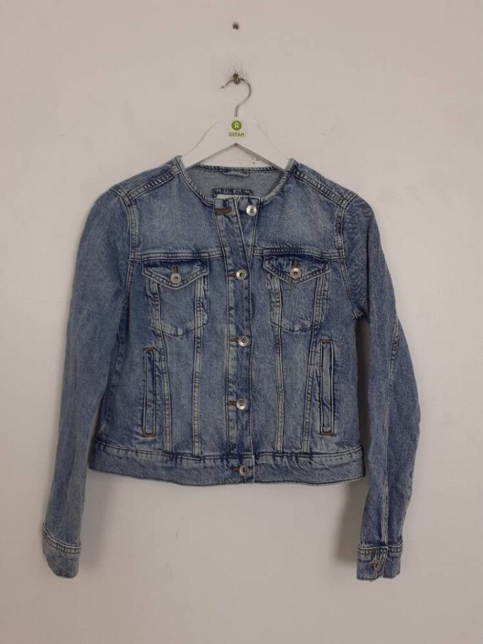 M&s Women's Collarless Denim Jacket New Blue Size: 10