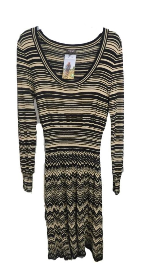 Phase Eight Striped Long Sleeved Dress Black And Brown Size: 10