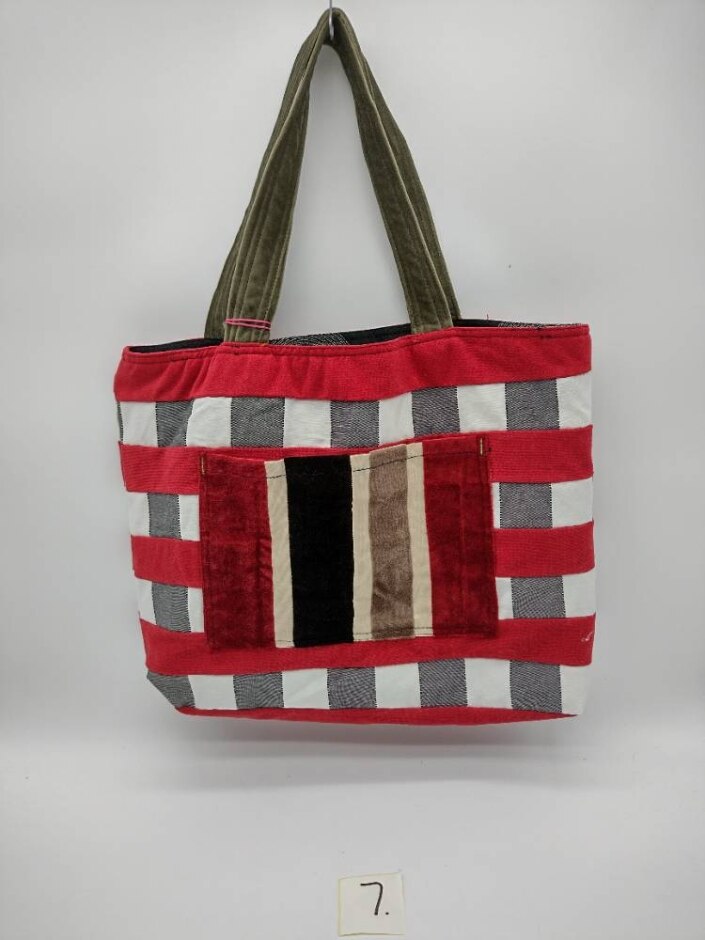 Oxfam X Loom Tote Bag Exclusive Upcycled Collection Red Grey-coffee Velvet Stripes Pattern