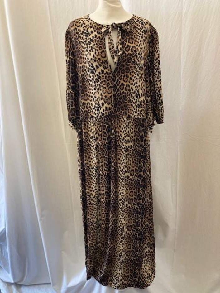 M&s Animal Print Tie Neck Dress Brown/cream Size: 14