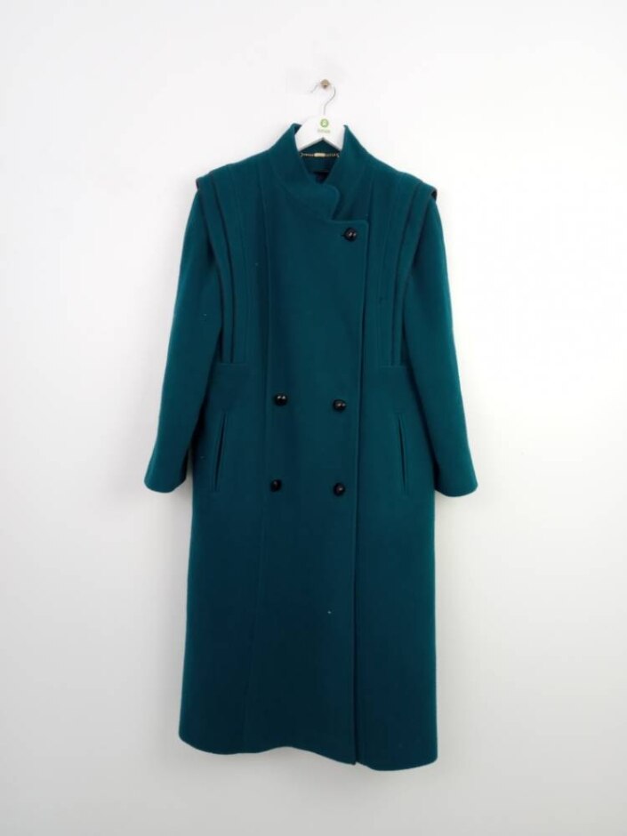 Lampert London Vintage Lambswool Trench Coat Turquoise Size: 14