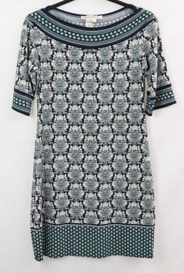 Max Studio Short Sleeve Floral Dress  Navy / Green Size: M