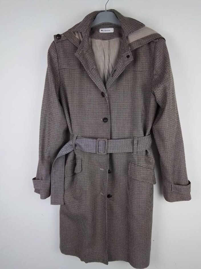Ben Sherman Houndstooth Belted Trench Coat Brown Size: L
