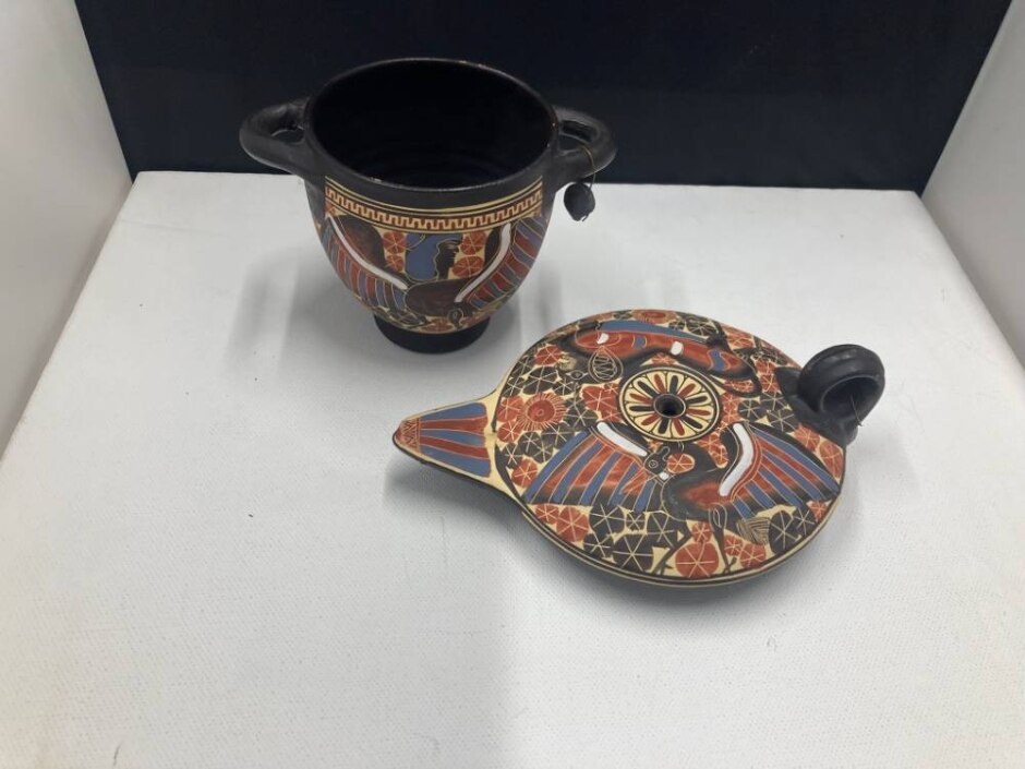 Copy Of Hand-painted Corinthian Vase  And Lamp Circa 625bc