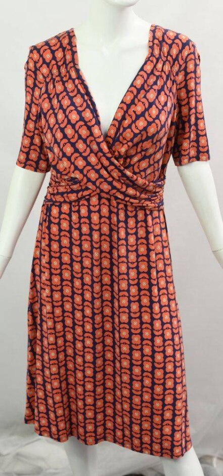 Pepperberry Floral Short Sleeve Dress Peach / Blue Size: 14