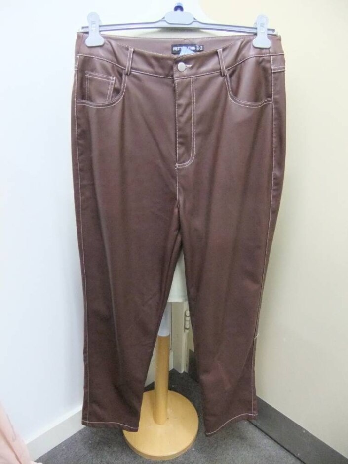 Pretty Little Thing  Faux Leather Effect Trousers Brown Size: 14