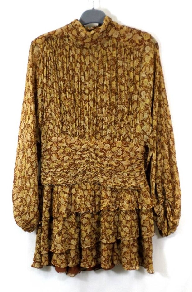 Shona Joy Chiffon Dress Brown & Yellow Size: 14
