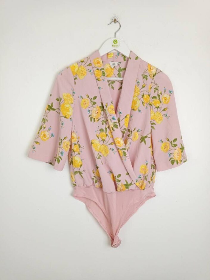 River Island Floral Bodysuit Pink Yellow Size: 8