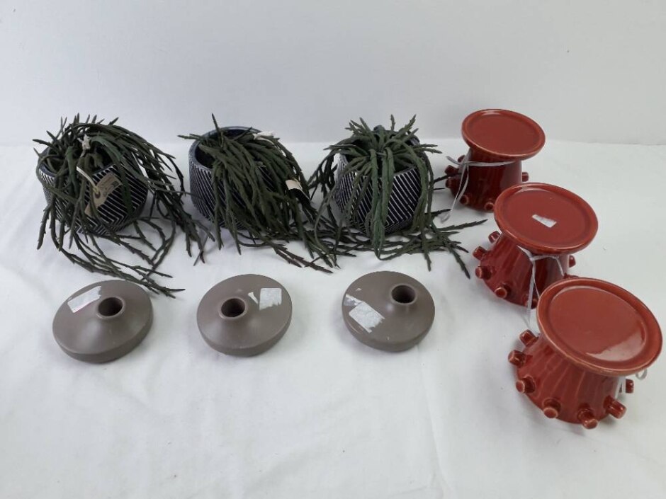 M&s 9pcs Home Accessories Bundle Candle Holders Artifical Plant Orange, Grey, Black/white Pot