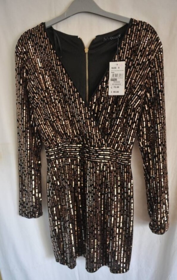 Quiz Sequined Party Dress Black/gold Size: 8