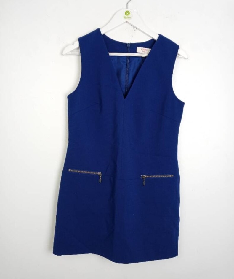 Next Petite V Neck Shift Dress Blue Size: 12
