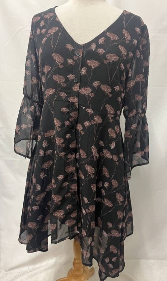 Disturbia Flower Print Short Flare Dress Black Purple Size: 12