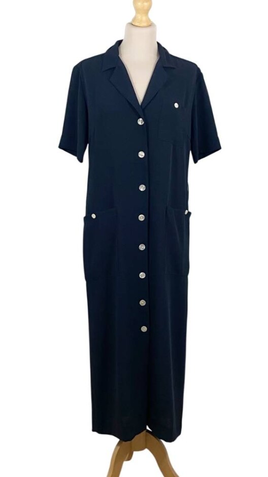 Rodier Vintage Crepe Midi Shirt Dress Dark Navy Size: 8