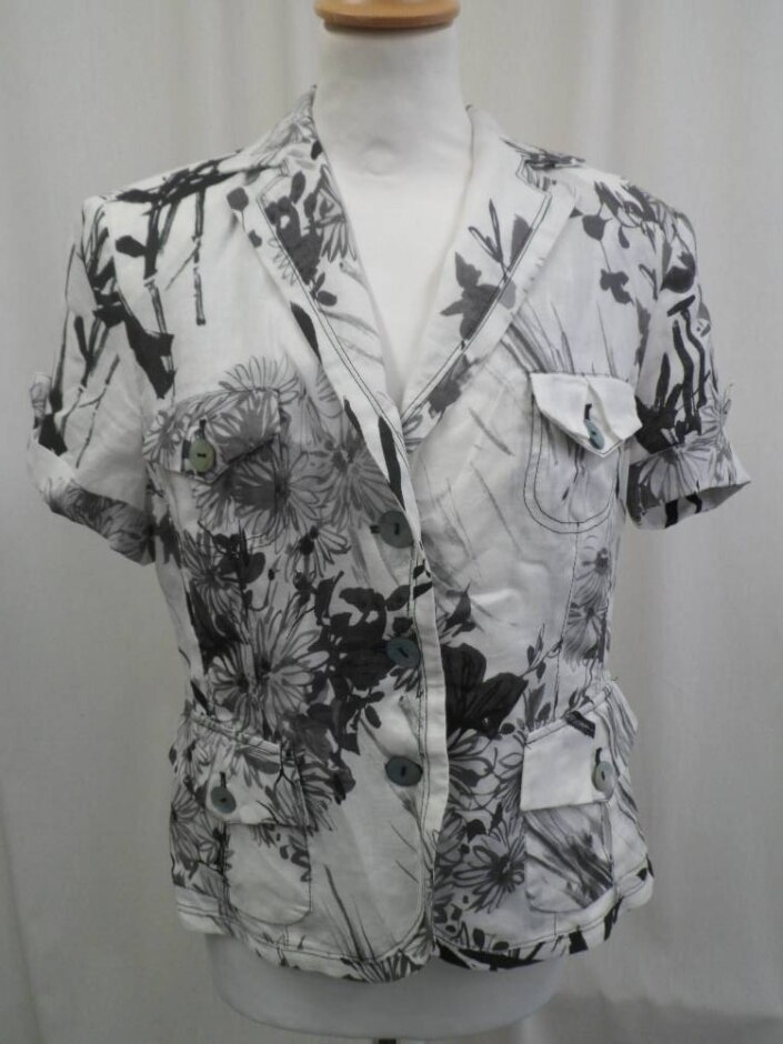 Apanage Collection Ramie Linen Blouse Black & White Size: 14