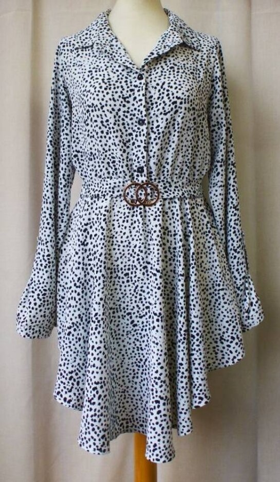 Apricot Spotted Hanky Hem Mini Dress Monochrome Size: 10