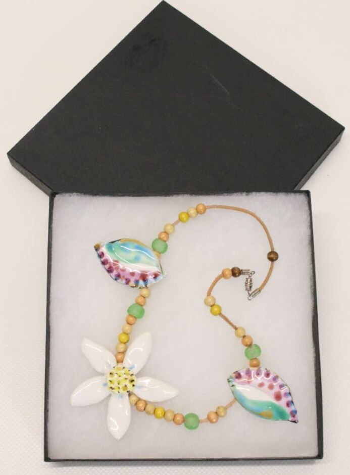 Ceramic Floral Necklace In Original Box