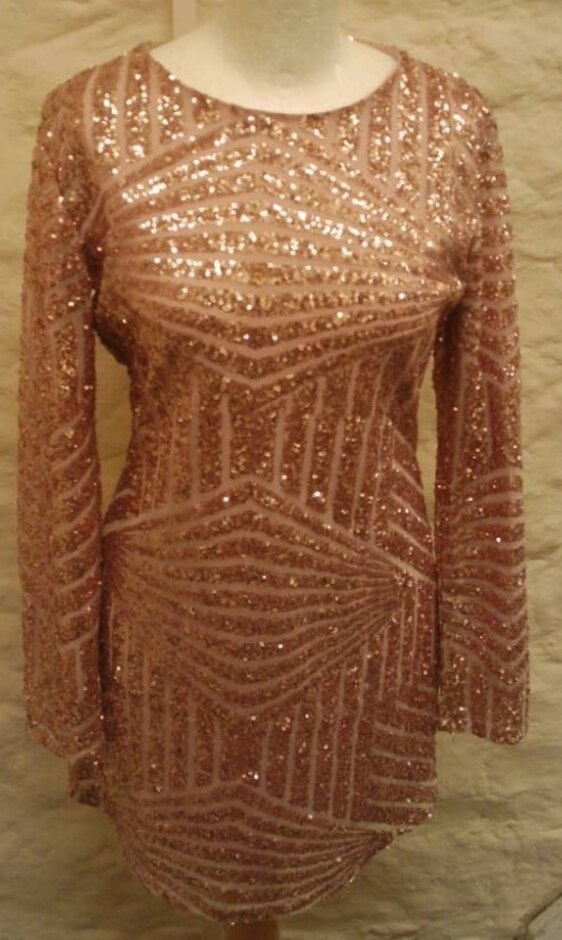 Boohoo Sequin Mini Dress Rose Gold Size: 12