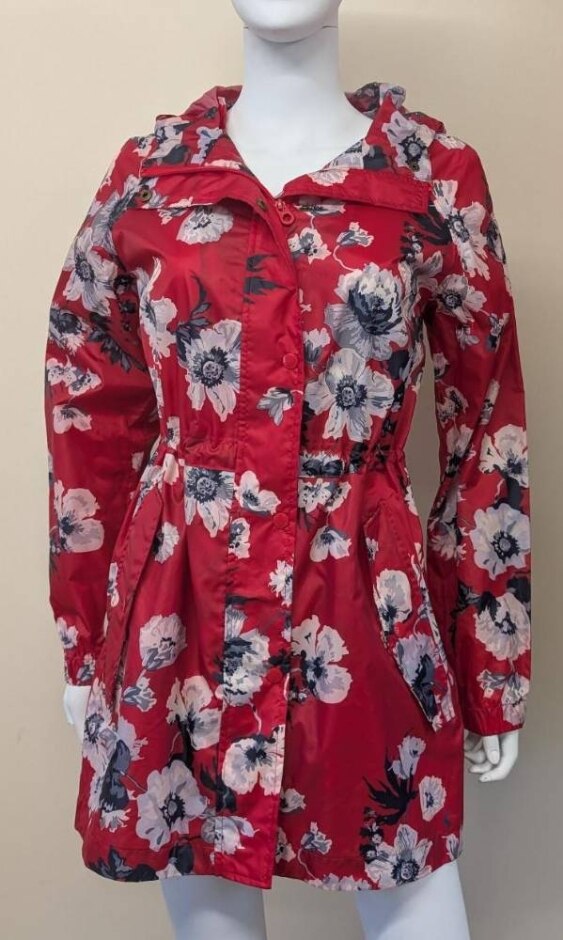 Joules Right As Rain Floral Jacket Red Size: 10