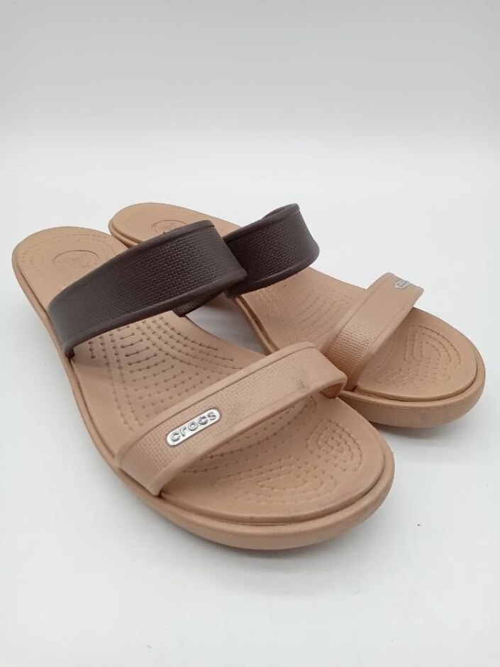 Crocs Madeira Two-tone Tan / Black Double Strap Wedge Sandals Size Uk6 Us8