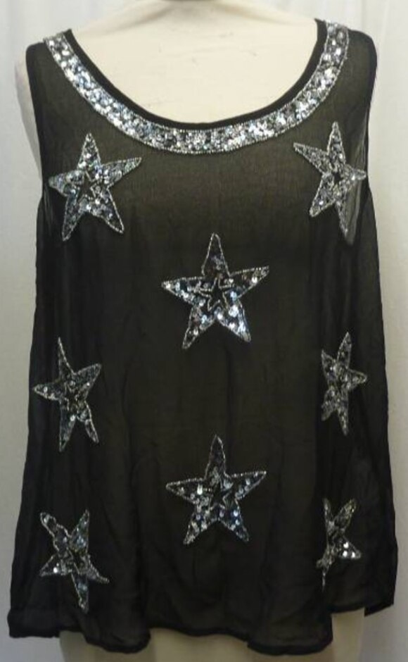 Lipsy Star Detailed Beaded Vest Top Black & Silver Size: 14