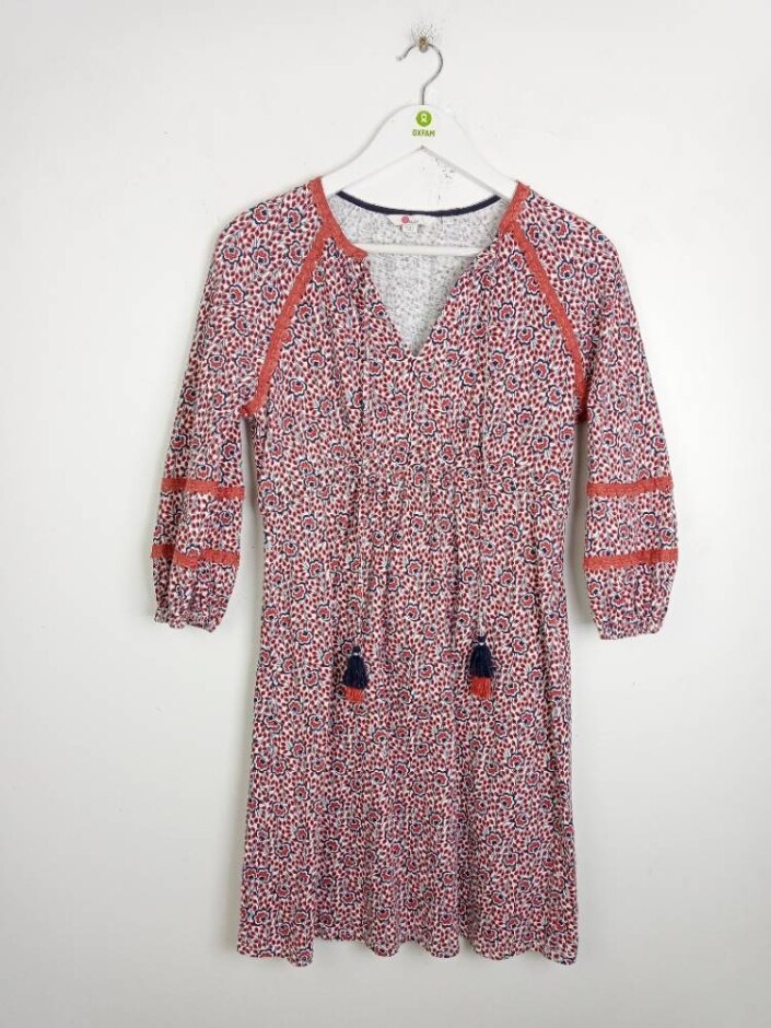 Boden Bohemian Long Sleeve Dress White/orange Size: 10