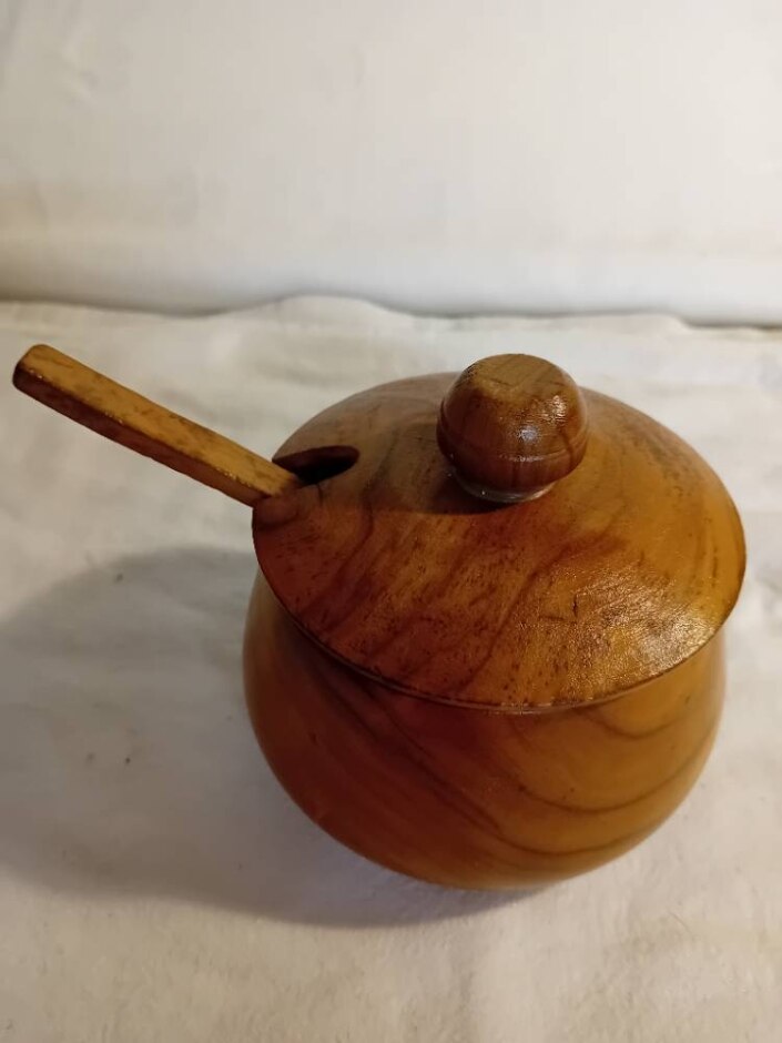 Mcm Treenware Wooden Bowl With Lid And Spoon