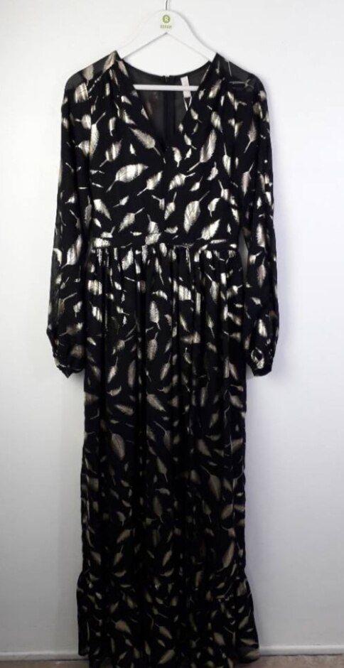 Y.a.s Gold Leaf Maxi Dress New Black & Gold Size: 10