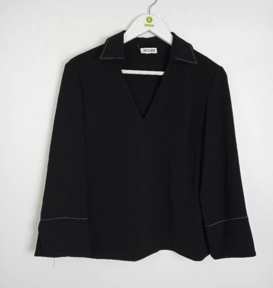 Jaeger Collared V Neck Top Black Size: 10