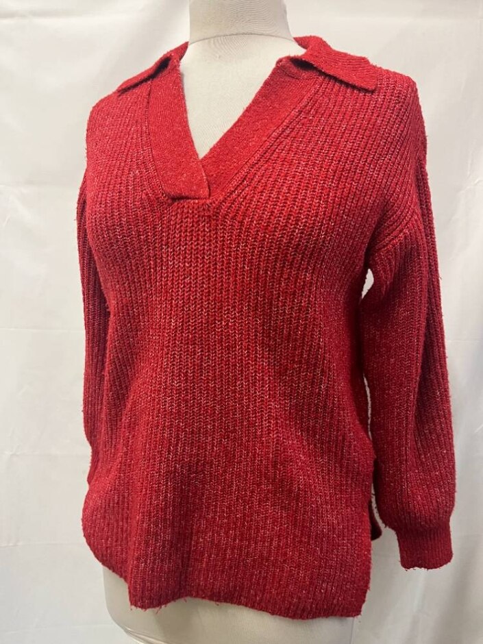 M&s V Neck Collar Knit Jumper Scarlet Red Size: Xs
