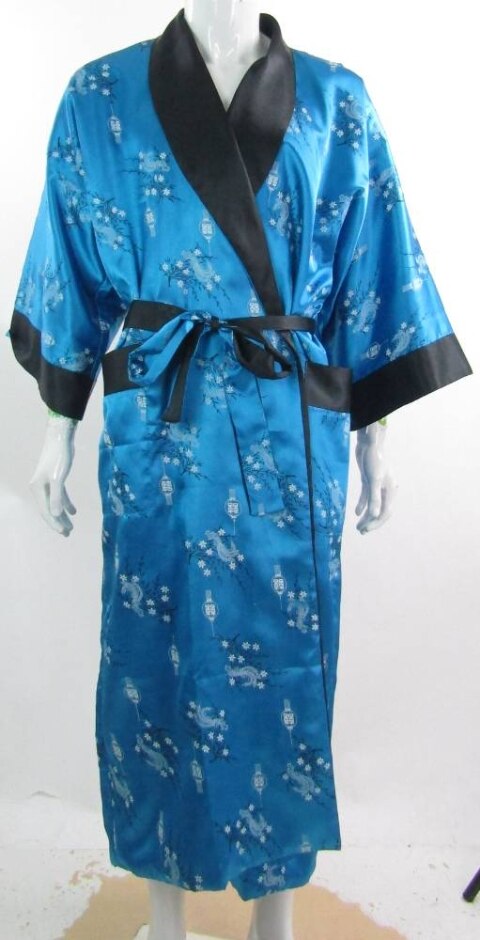 Unbranded 50" Dressing Gown With Belt Blue & Black Size: Xxl